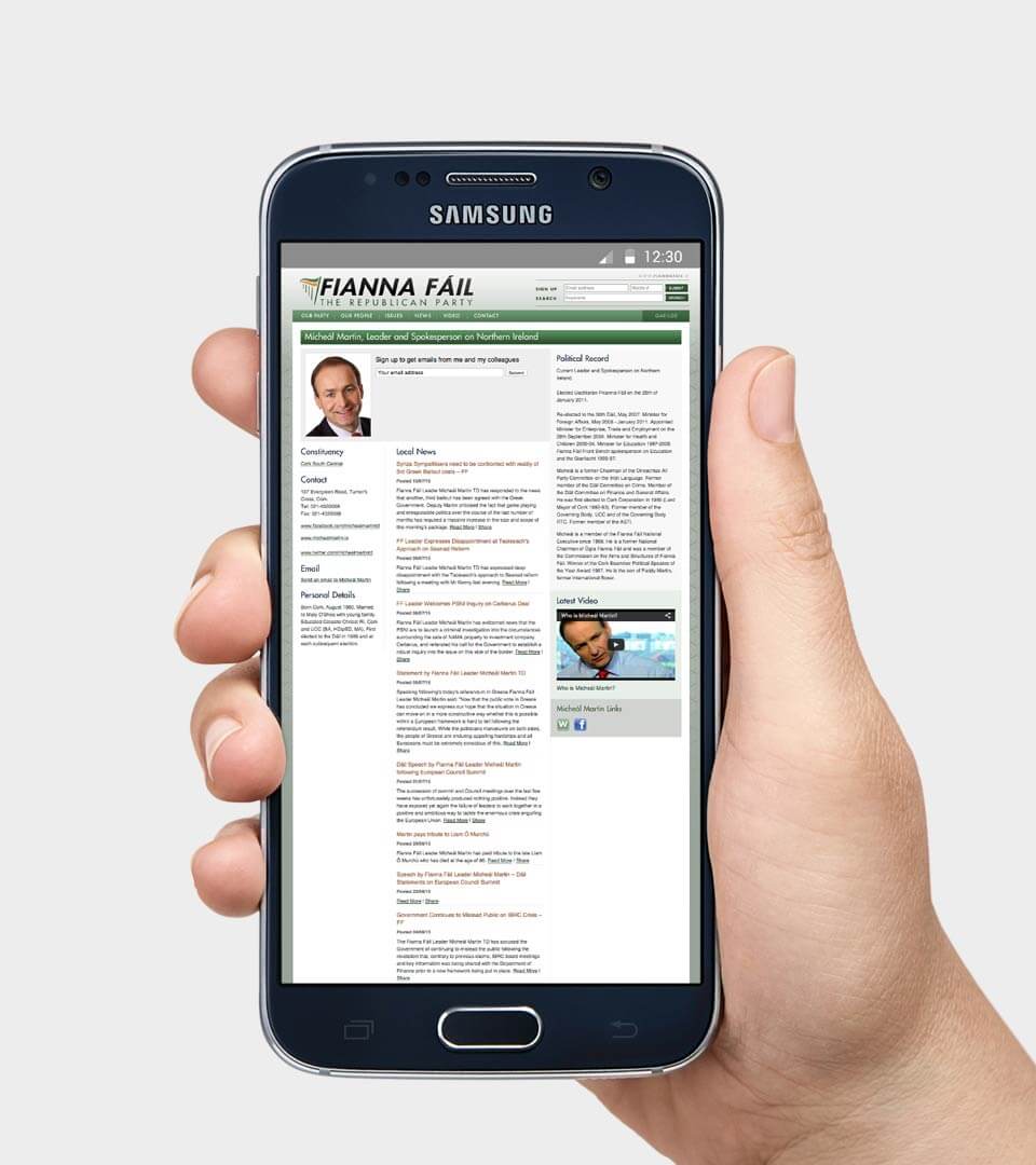 The old Fianna Fail website was not responsive or mobile friendly