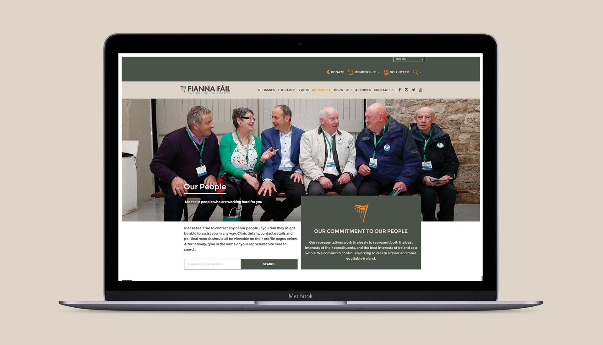 Fianna Fail website page to find representatives on a macbook