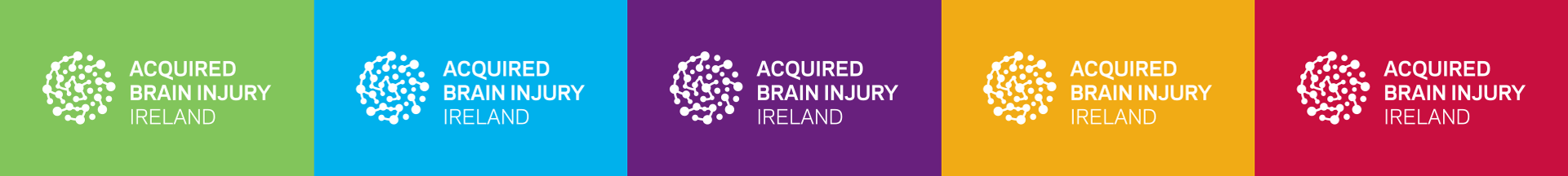 Acquired Brain Injury new brand identity on different colours from the logo