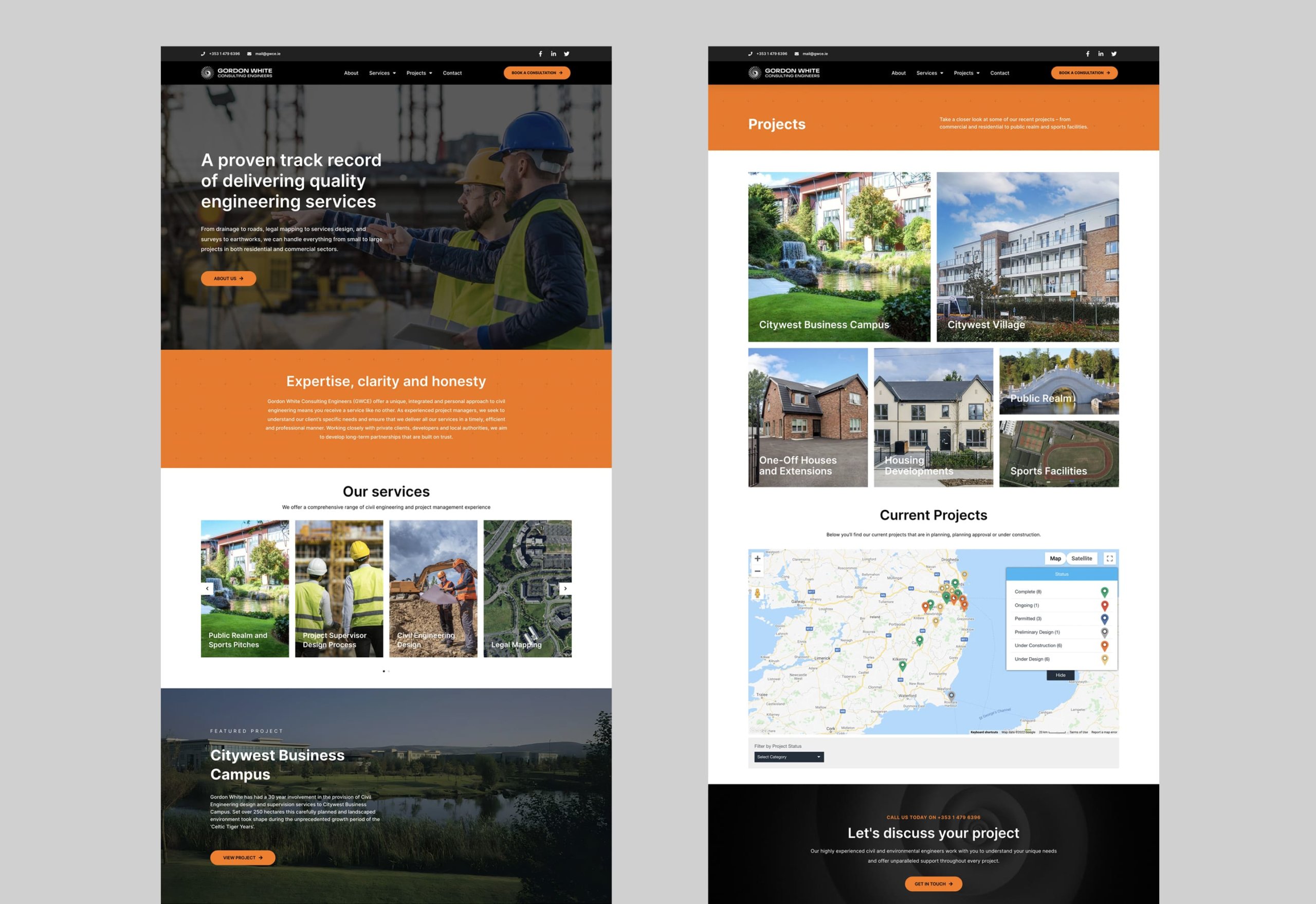 GCWE website homepage and projects page